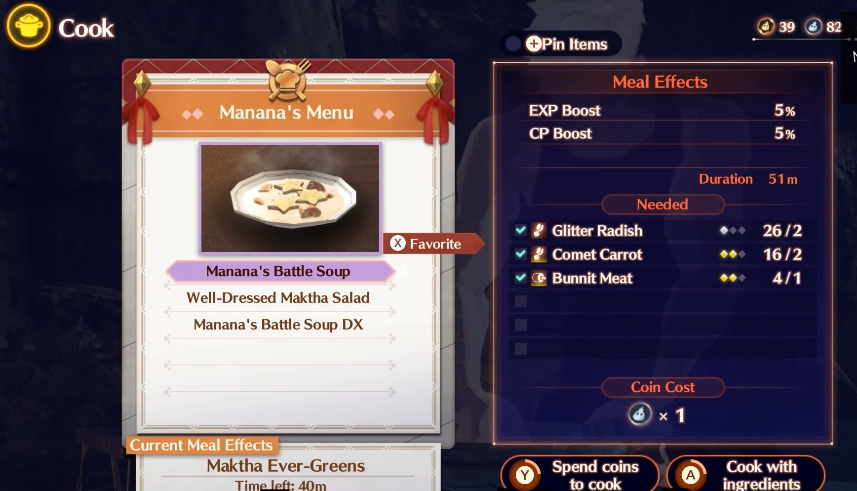 recipes of meals in Xenoblade Chronicles 3