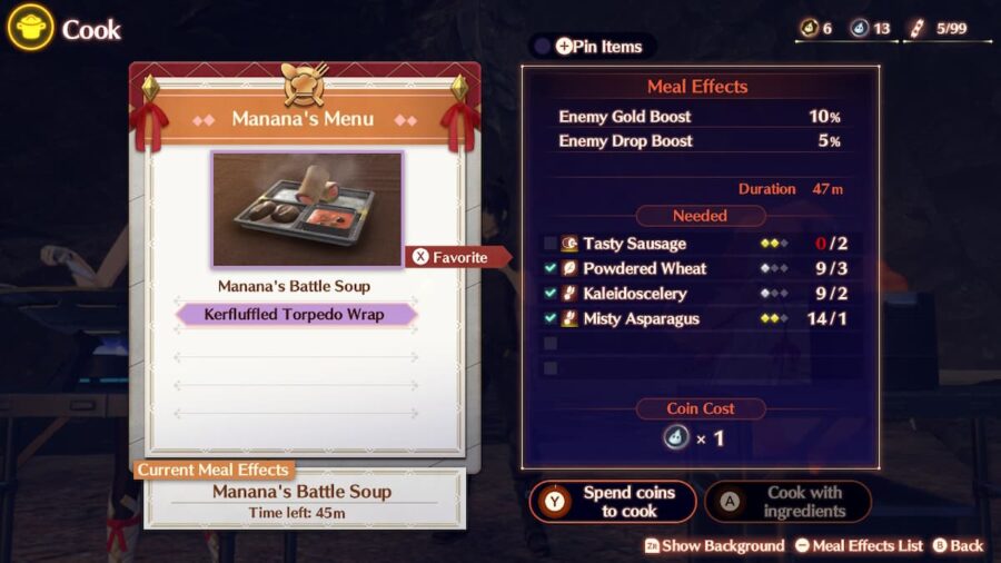 Xenoblade Chronicles 3 ingredits needed for making recipes