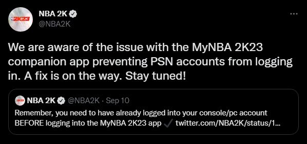 The NBA 2K23 app is not working.