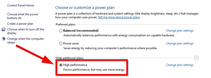 Windows 10 power plan
