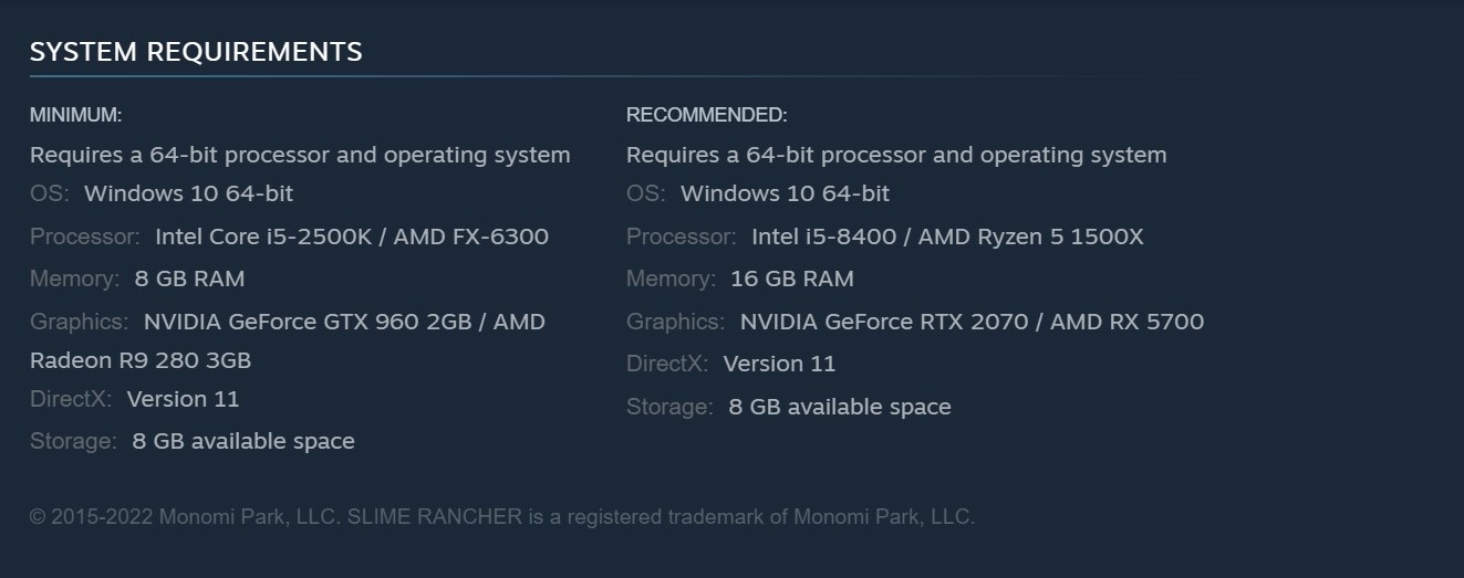 slime rancher 2 pc requirements