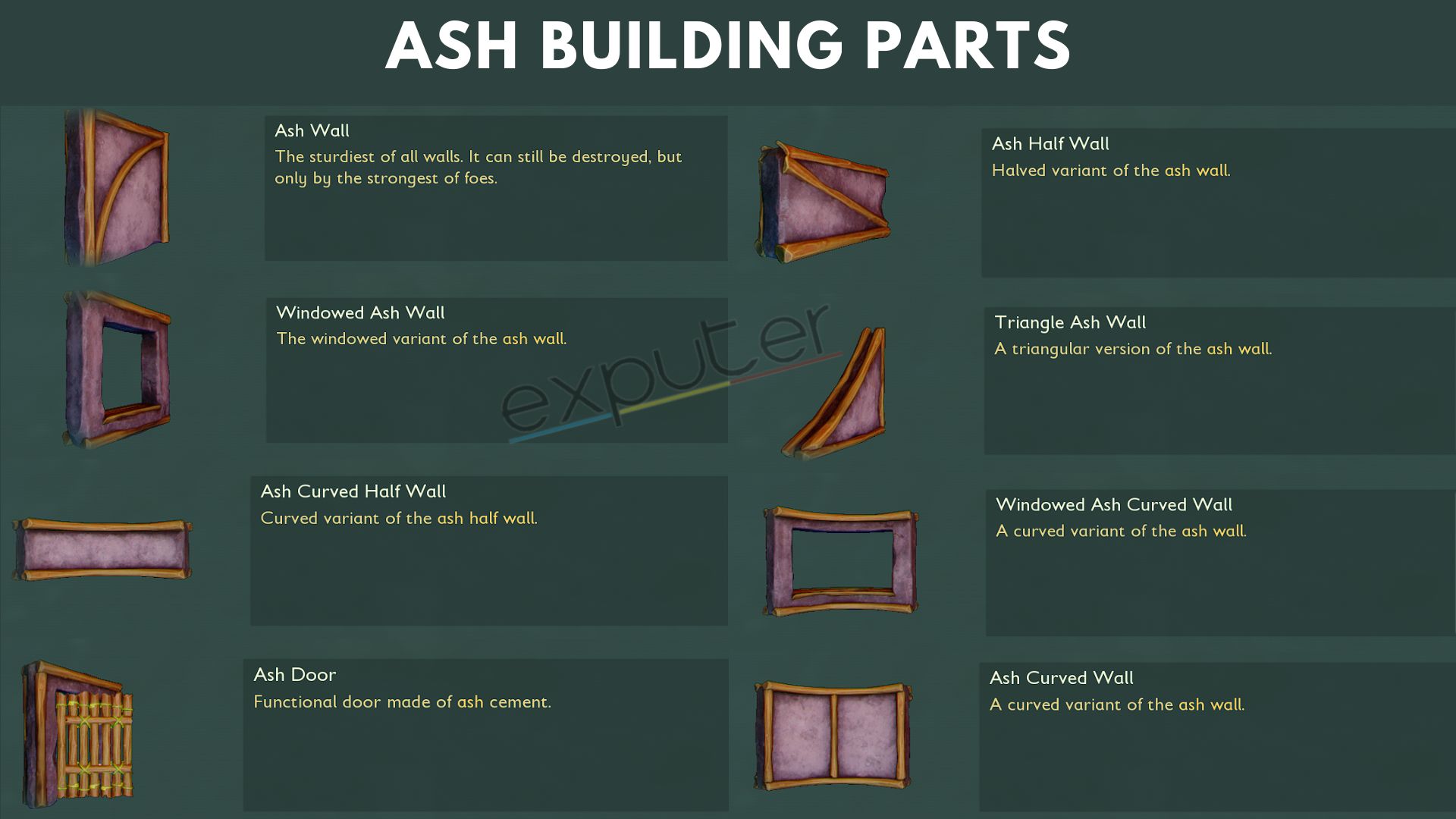 Ash building parts.