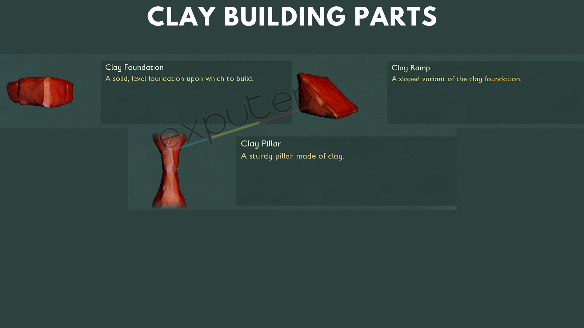 Clay parts in grounded base building.
