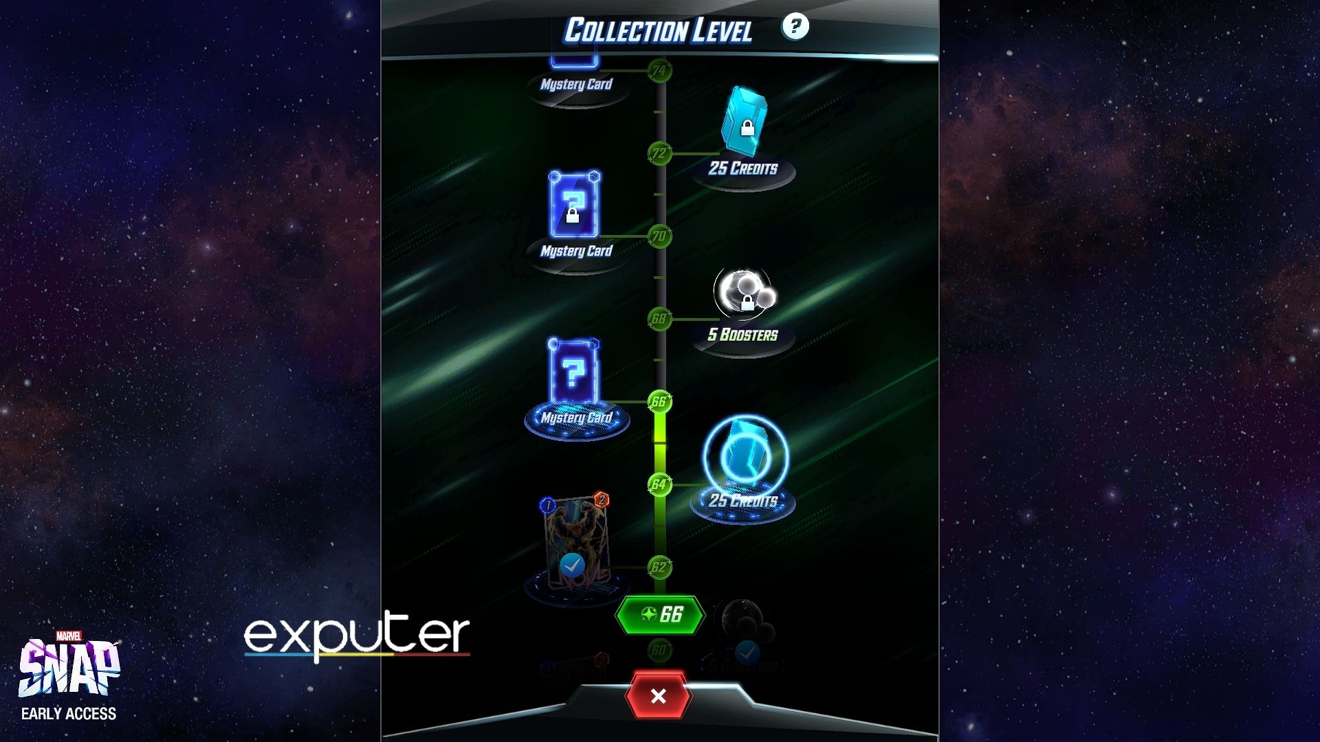 unlocking cards in collection level in marvel snap.