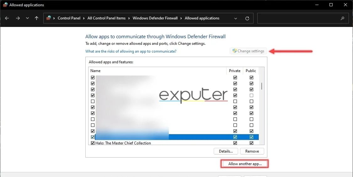 Windows firewall settings