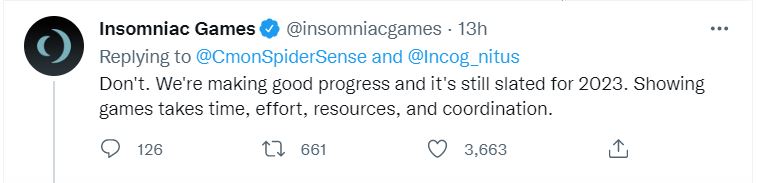 Insomniac Game's reply about Marvel's Spider-Man 2.
