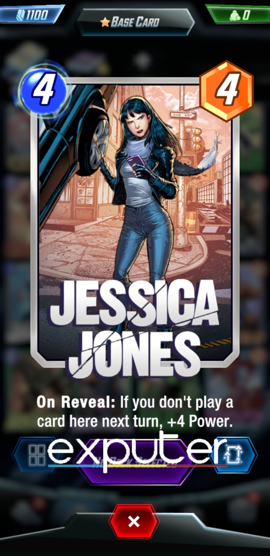 Jessica Jones starting card in Marvel Snap 
