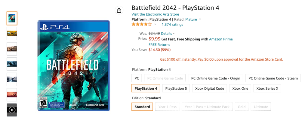Battlefield 2042 on sale for $9.99 on Amazon.