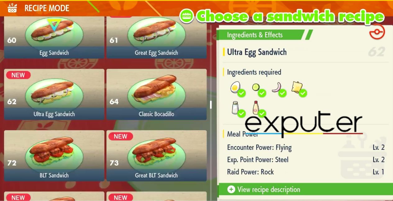 Pokemon Scarlet And Violet All Sandwich Recipes