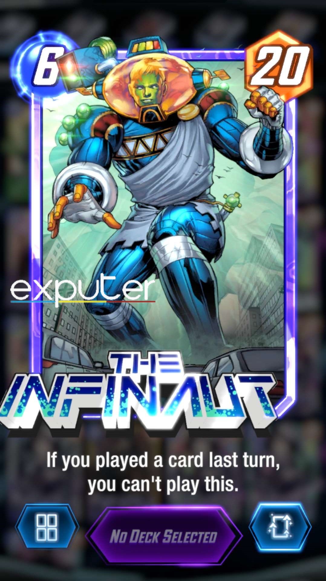 Illustrating The Infinaut, a Pool 2 card that can only be played if no other card was played in the previous round