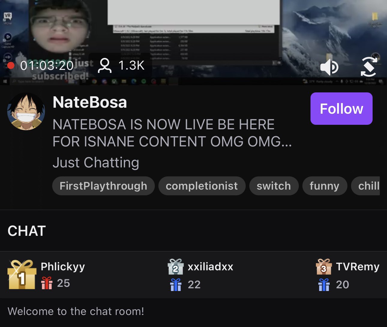 NateBosa With Over A Thousand Viewers