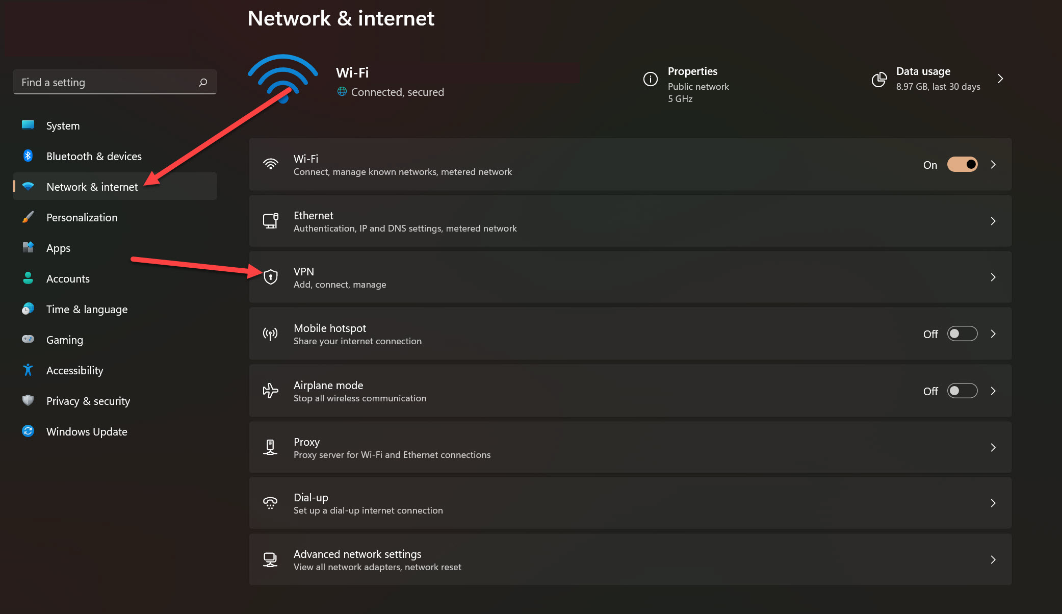 Open VPN settings to disable it