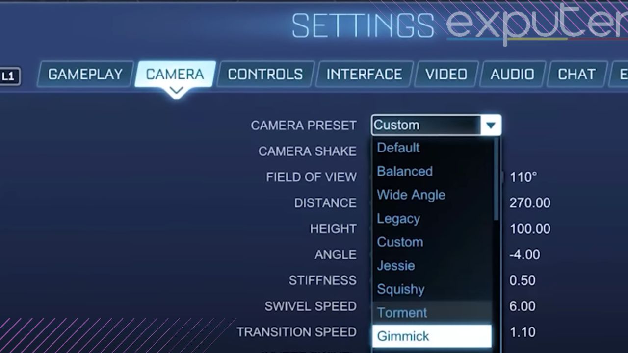 Picture showing camera settings of Rocket League (Picture Credits: eXputer)