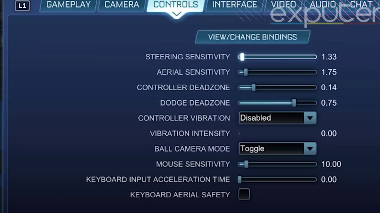 Control Settings of Rocket League (Picture Credits: eXputer)