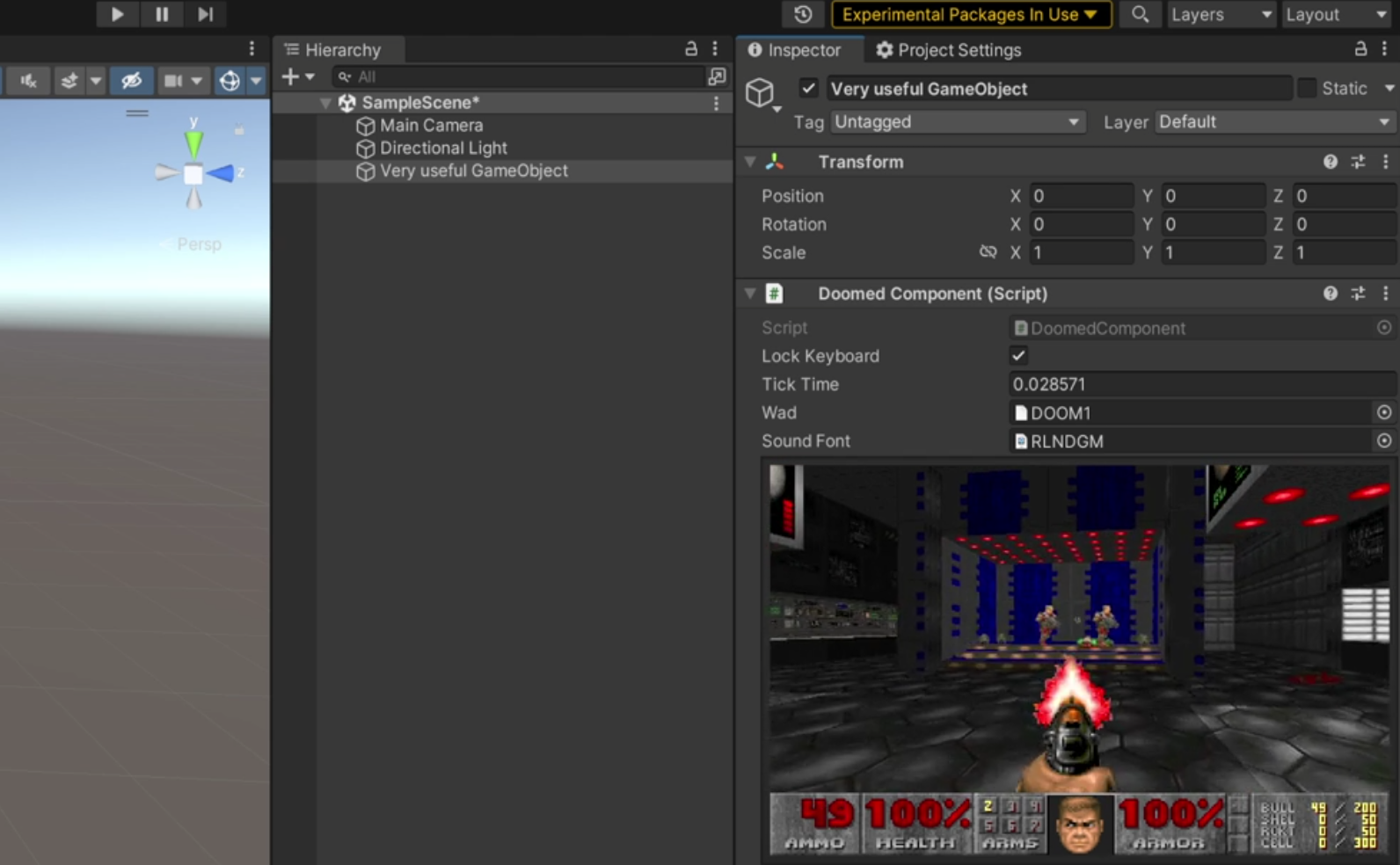Doom Running In The Unity 3D Inspector