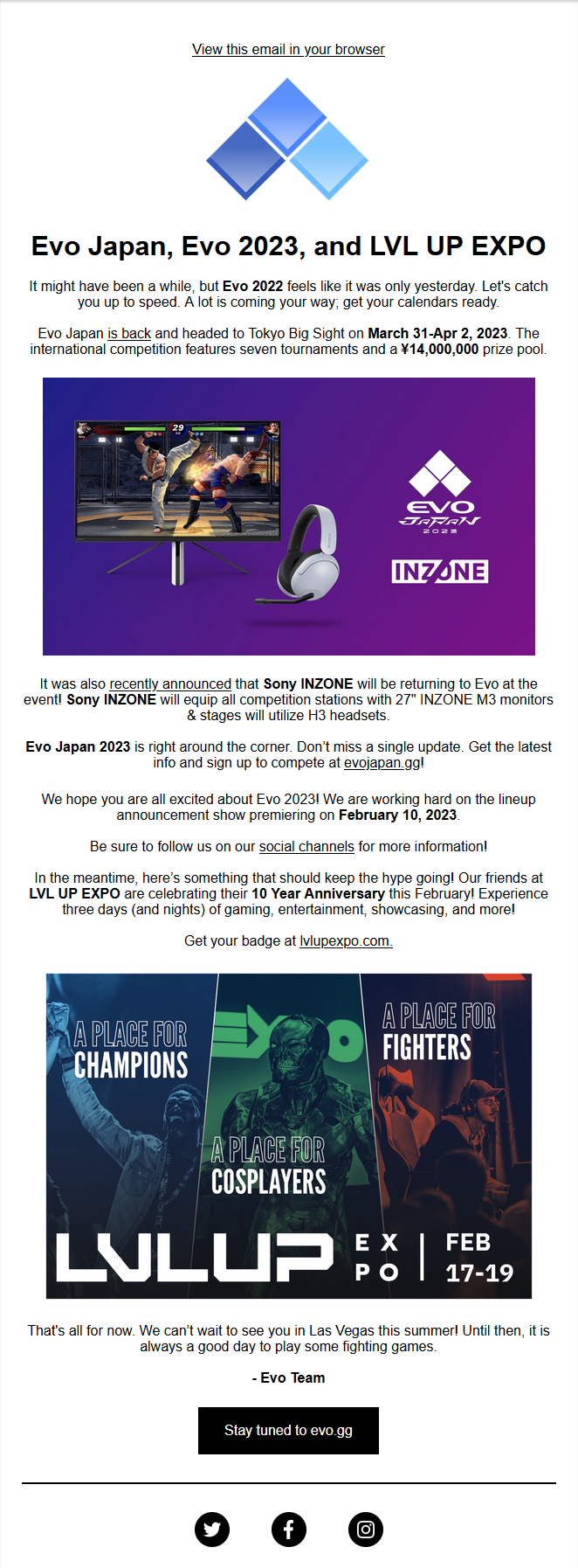 Email from Evo Japan