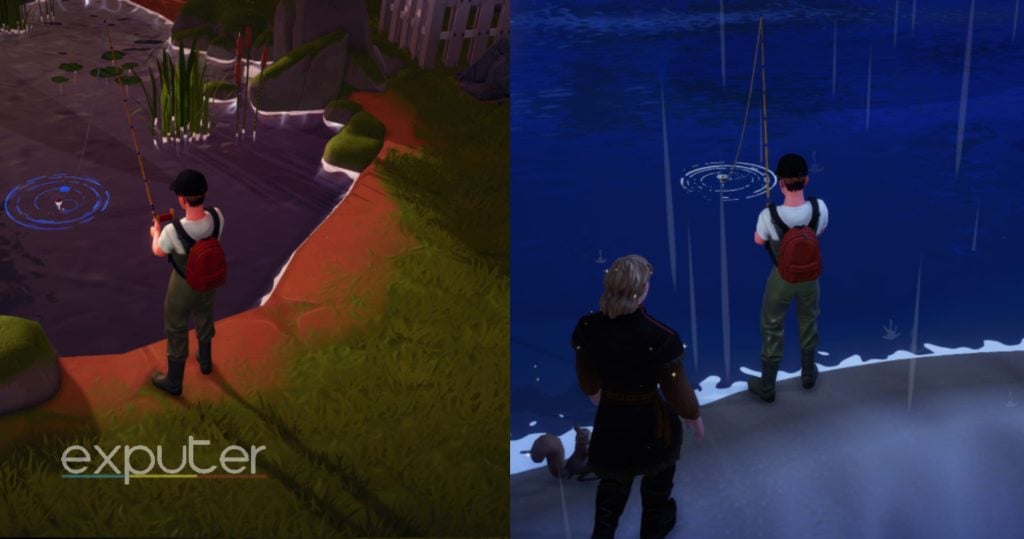 Fishing in different locations in Disney Dreamlight Valley