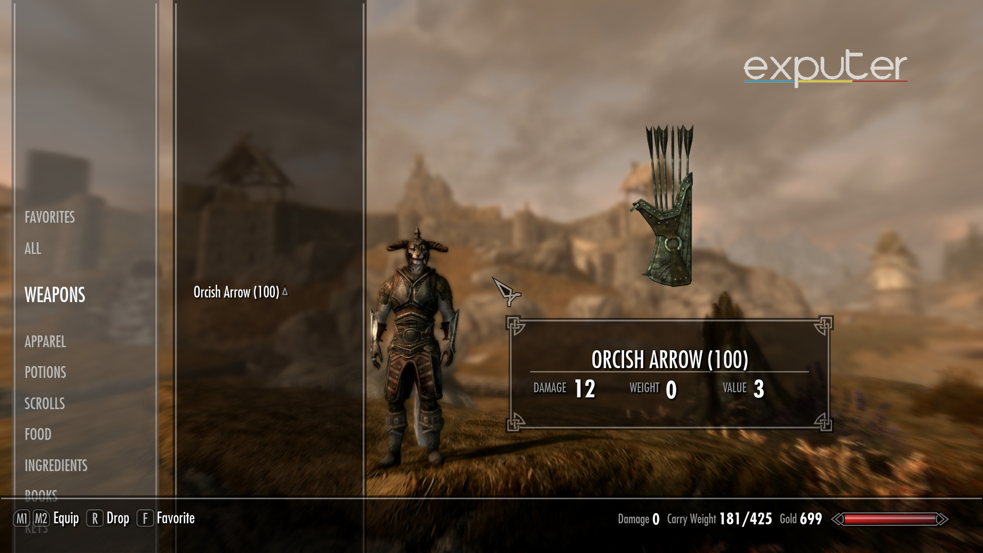 The orcish arrow with ID in Skyrim Special Edition.