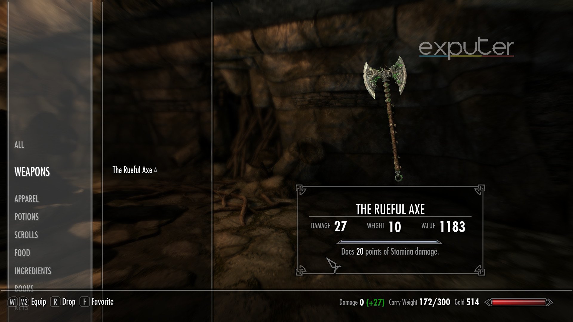 Best Rueful Axe weapon in Skyrim.