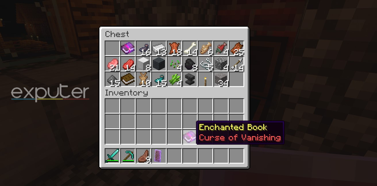 curse of vanishing's enchanted book in Minecraft