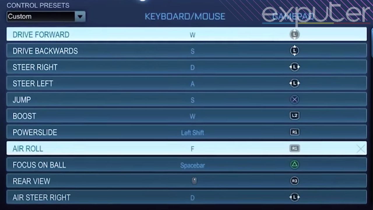Picture showing key binds of Rocket League (Picture Credits: eXputer)