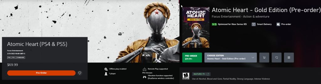 Atomic Heart prices on consoles