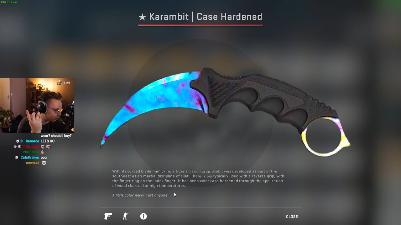 The Karambit Case Hardened - Blue Gem is the only one of its kind.