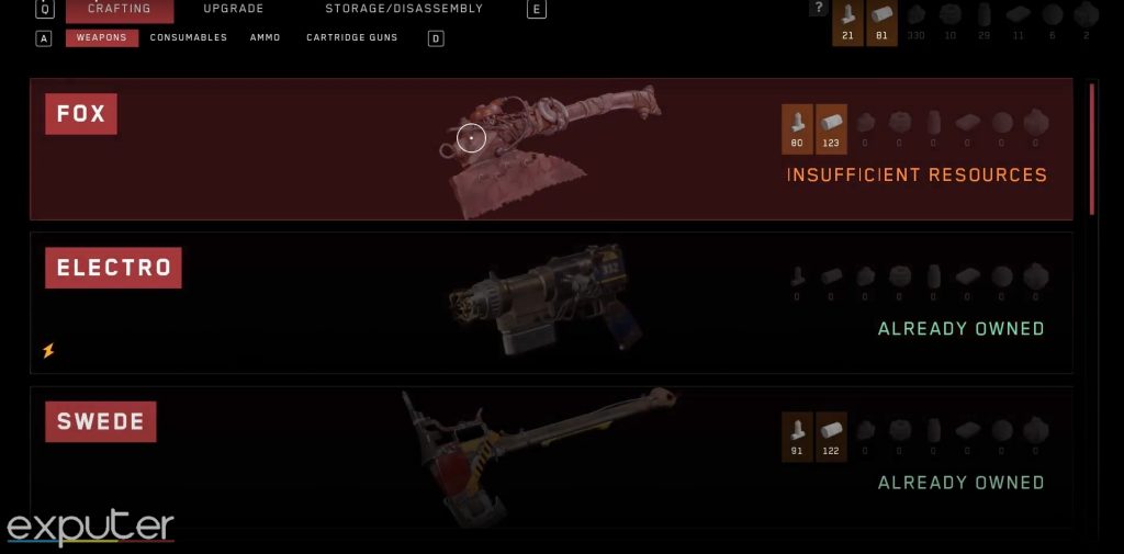 in-game Weapons