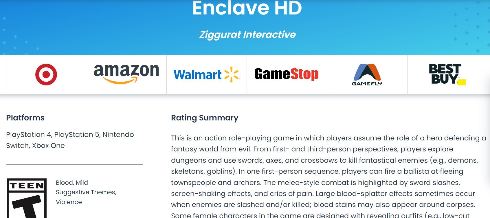 Enclave HD Rating