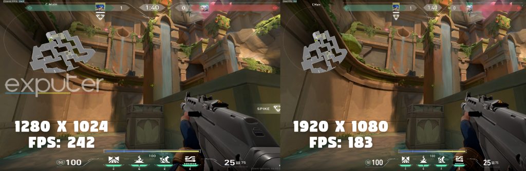 FPS difference between 1024p and 1080p in Valorant