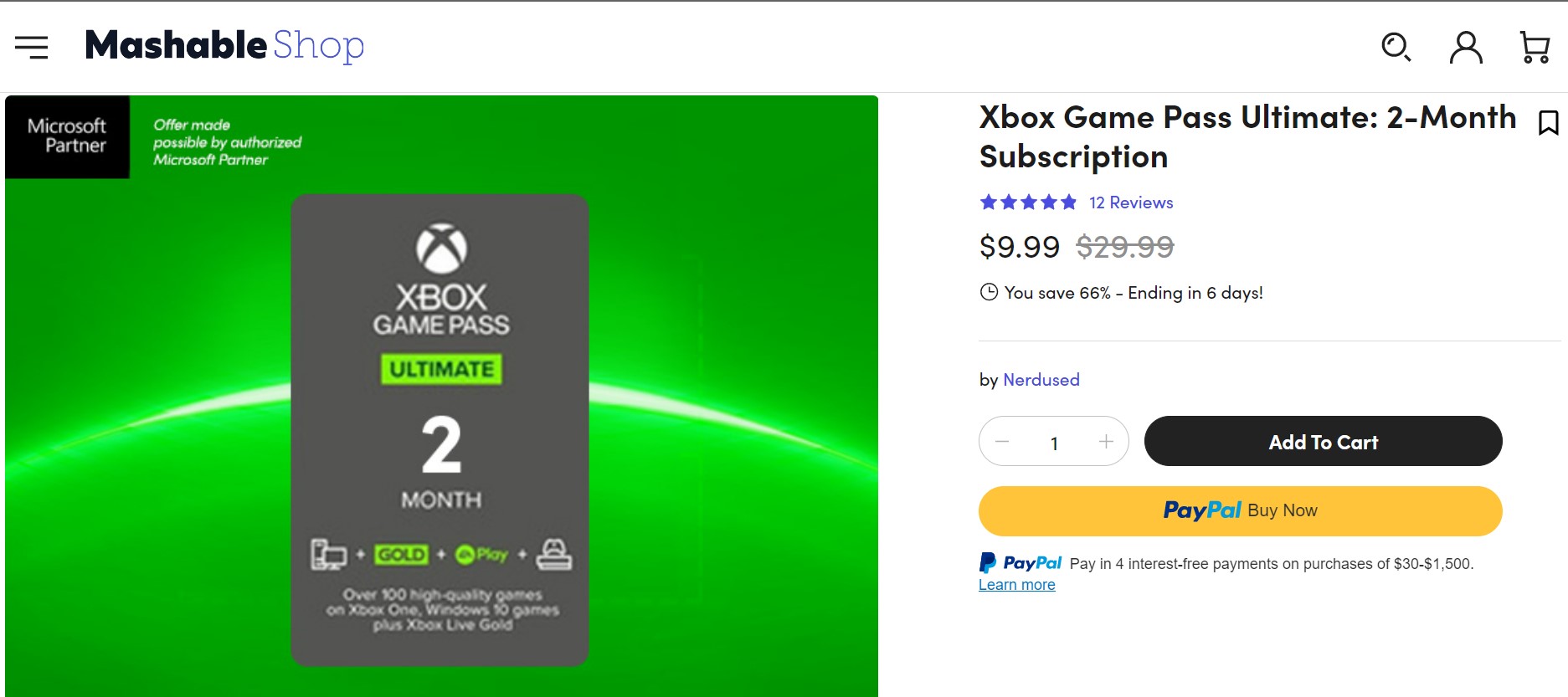 Xbox Game Pass Mashable offer