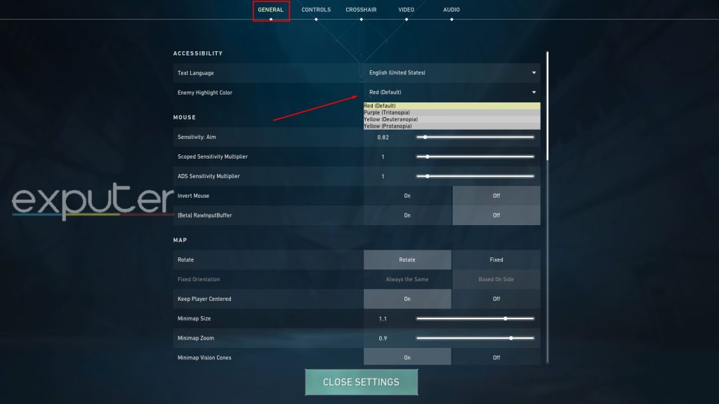 selecting Enemy Highlight Color in the General Tab