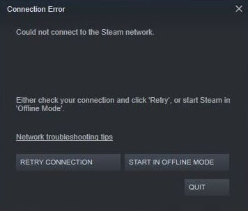 steam no internet connection error