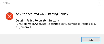 Roblox Failed to Create Directory, Error 3