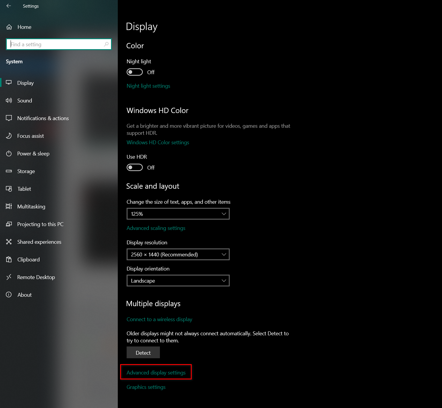 How to access Advanced Display Settings