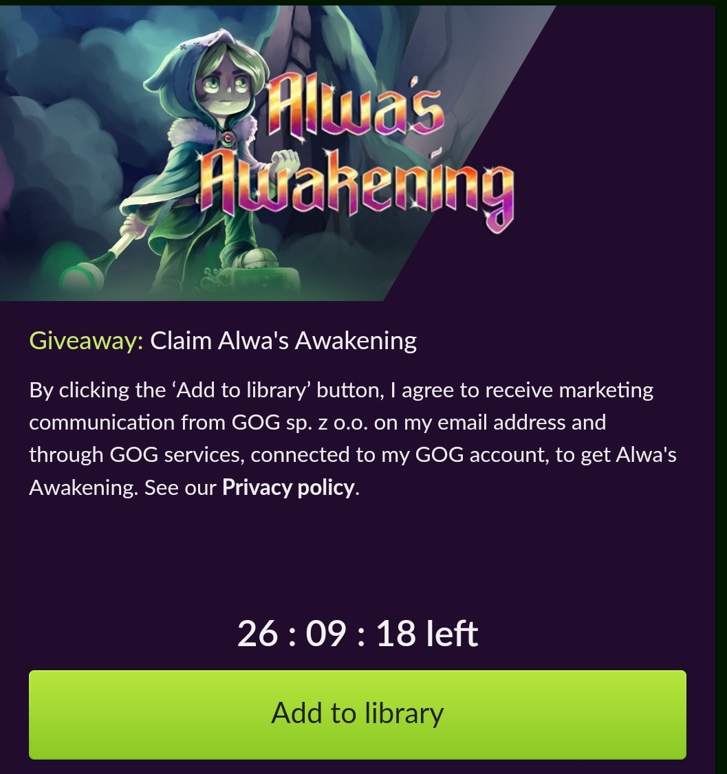 Alwa's Awakening giveaway on the mainpage of GOG website.