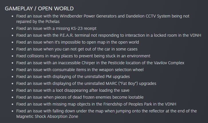 Atomic Heart Gameplay Patch Notes