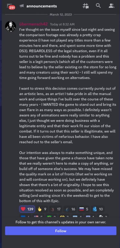 Bleak Faith: Forsaken developer responds to the controversy on the game's official Discord server.