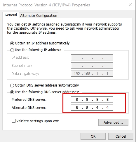 Alternate DNS server