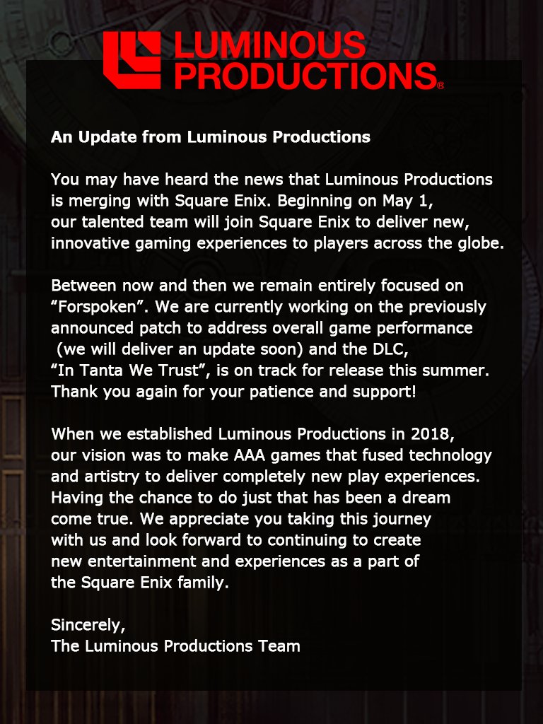 Luminous Productions announcement.