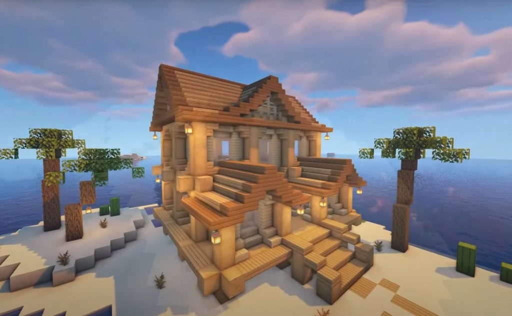 Пляжный дом в МАЙНКРАФТЕ. Пляжный дом из дерева в МАЙНКРАФТЕ. Minecraft 2023. Самая лучшая версия МАЙНКРАФТА 2023. Новая версия майнкрафта 2023 году