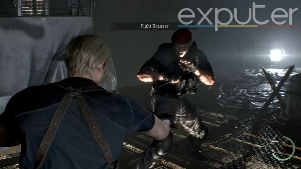 The image shows the picture of fight between Leon and Krauser 