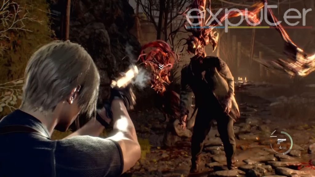 The image shows Leon fighting a monster