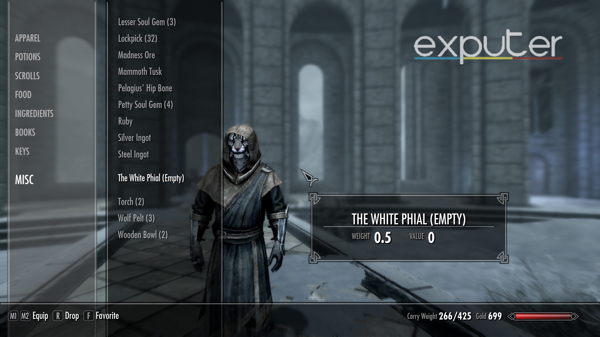 The White Phial mage gear in skyrim.
