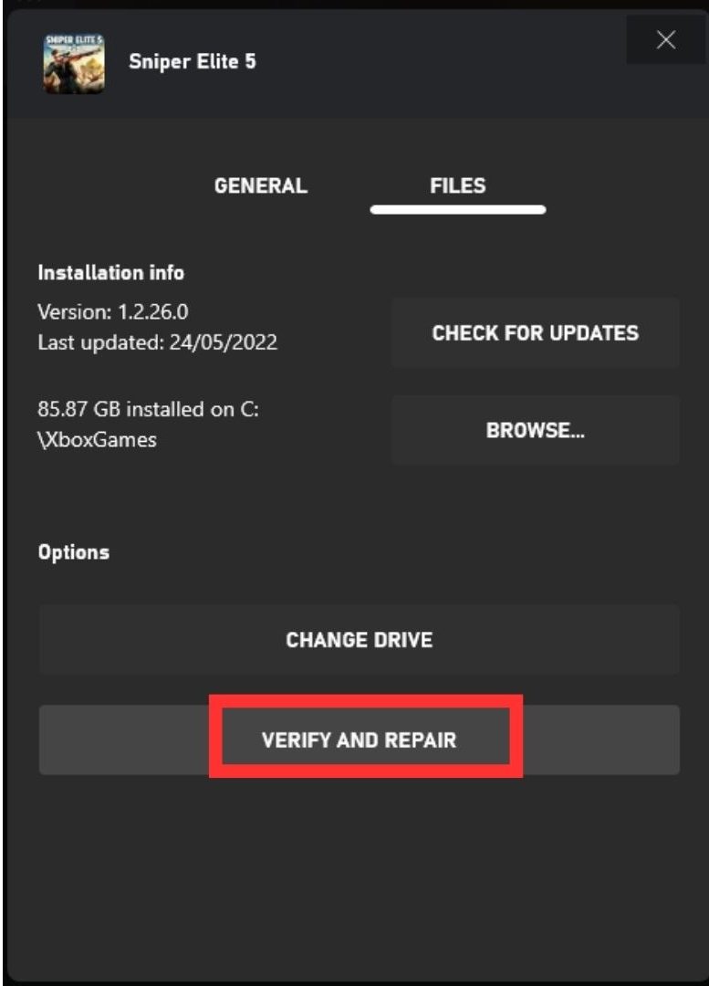 Verify and Repair files on the Xbox app