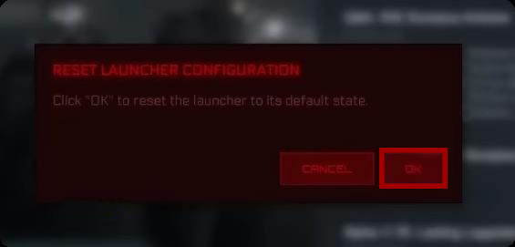 Clicking ok on the RSI Launcher reset prompt.
