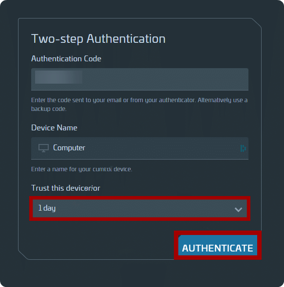 Authenticating the account.