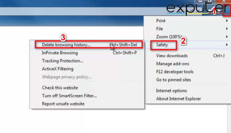 How to go to Delete Browsing History option in Internet Explorer 