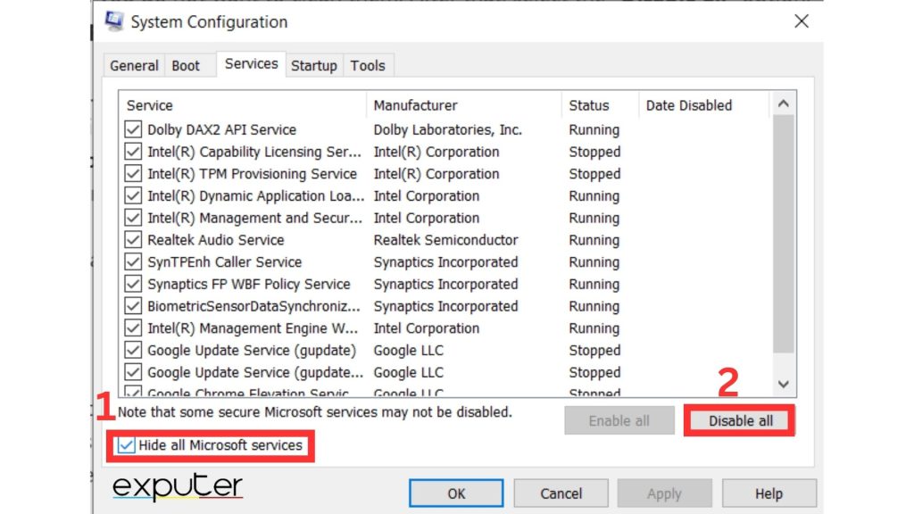 Disable all services other than Microsoft services