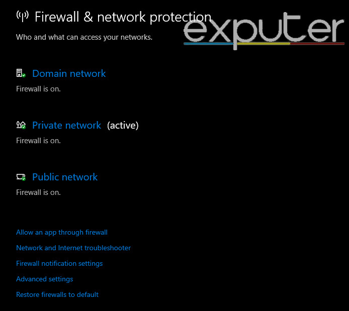 firewall and antivirus settings